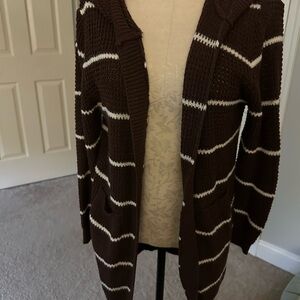Brown and White Striped Cardigan